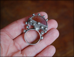Tuareg Tisek Silver Ring With Agate And Beautiful Decorations - Size 8.5 - Tuareg Silver Ring - Tuareg Jewelry - Ethnic Tribal Ring