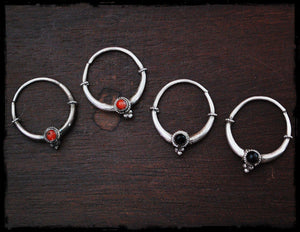 Tribal Hoop Earrings with Coral & Onyx
