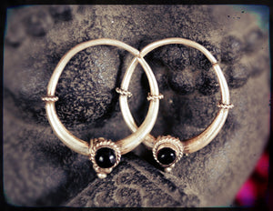 Tribal Hoop Earrings with Coral & Onyx