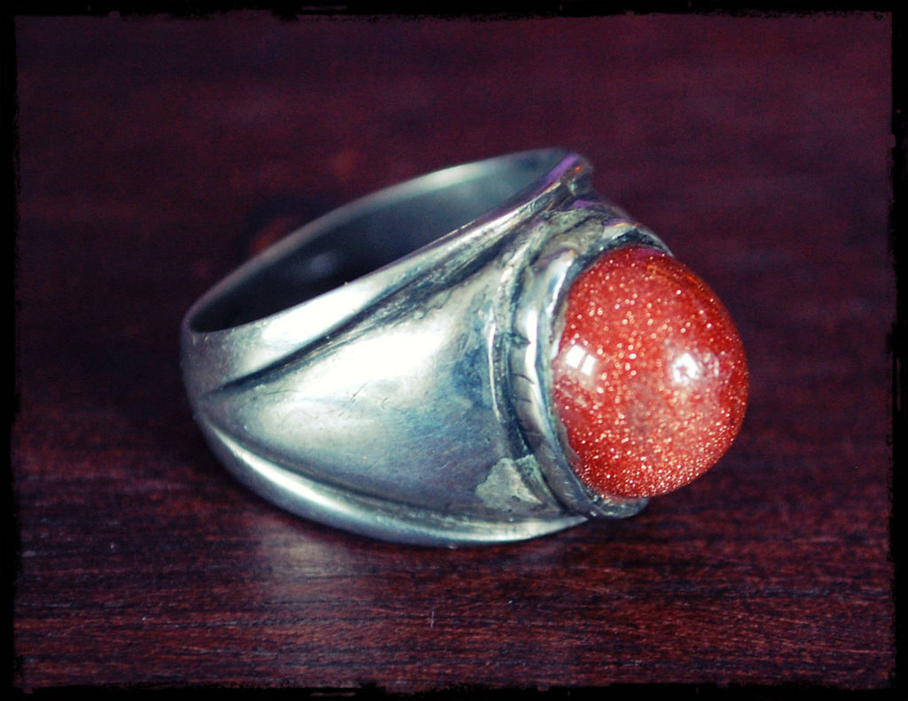 Old Afghan Sunstone Ring  - Size 9.5 - Ethnic Sunstone Ring - Boho Gypsy Ring