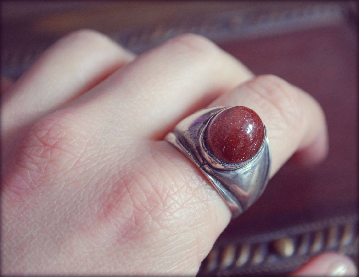 Old Afghan Sunstone Ring  - Size 9.5 - Ethnic Sunstone Ring - Boho Gypsy Ring