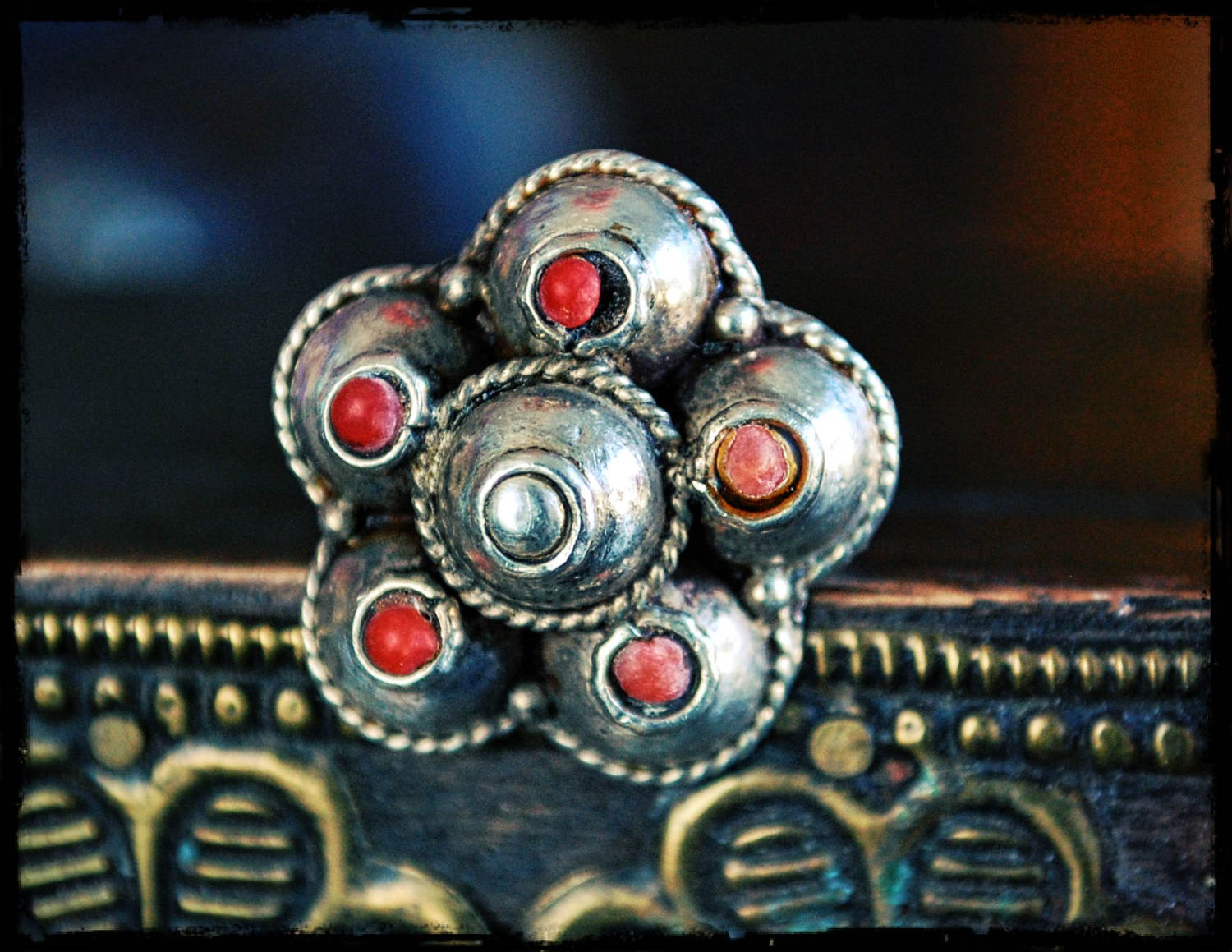 Reserved - Old Afghan Silver Coral Ring - Size 7.5 - Tribal Afghan Ring - Ethnic Tribal Silver Ring - Antique Afghan Silver Jewelry
