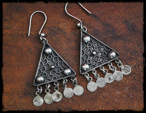Vintage Gypsy Silver Dangle Earrings - Gypsy Silver Earrings - Ethnic Silver Dangle Earrings - Boho Dangle Earrings from Egypt