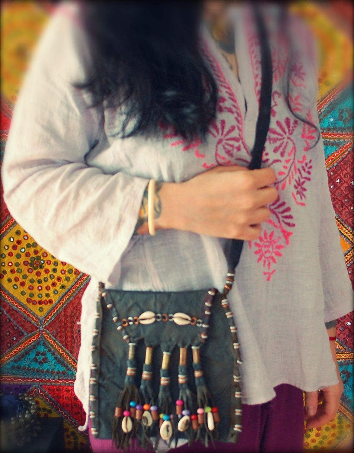 Wodaabe Leather Bag with Cowrie Shells - Fulani Leather Bag from Mali - Tribal Leather Bag - African Leather Pouch