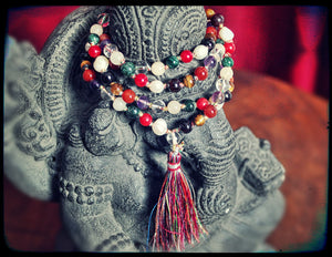 Multistone Mala with Multicolor Tassel - Multistone Gemstone Mala - Yoga Mala