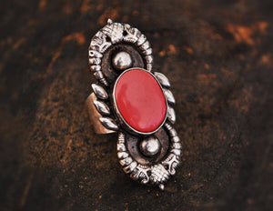 Vintage Afghani Coral Ring - Size 8