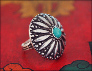 Rajasthani Silver Ring with Turquoise - Size 7 - Rajasthani Silver - Rajasthani Jewelry - Ethnic Tribal Indian Silver Ring