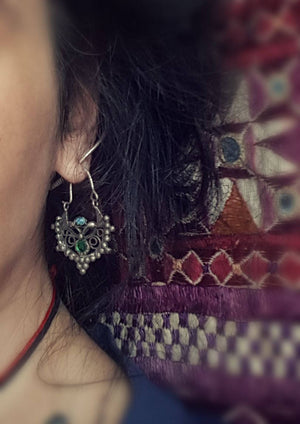 Antique Afghan Tribal Hoop Earrings with Colored Glass - Tribal Hoop Earrings - Afghan Hoop Earrings - Kuchi Earrings