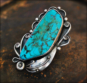 Splendid Navajo Turquoise Ring by John G Begay - Size 7.25 - Huge Navajo Turquoise Ring