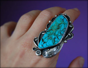 Splendid Navajo Turquoise Ring by John G Begay - Size 7.25 - Huge Navajo Turquoise Ring