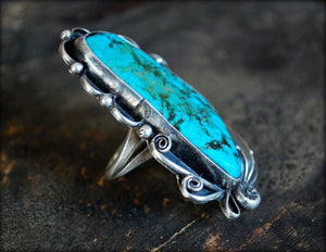Splendid Navajo Turquoise Ring by John G Begay - Size 7.25 - Huge Navajo Turquoise Ring