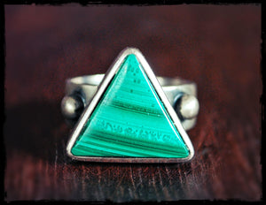 Vintage Malachite Triangle Ring - Size 7.75