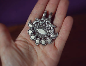 Antique Rajasthan Tribal Silver Pendant - Peacock Amulet