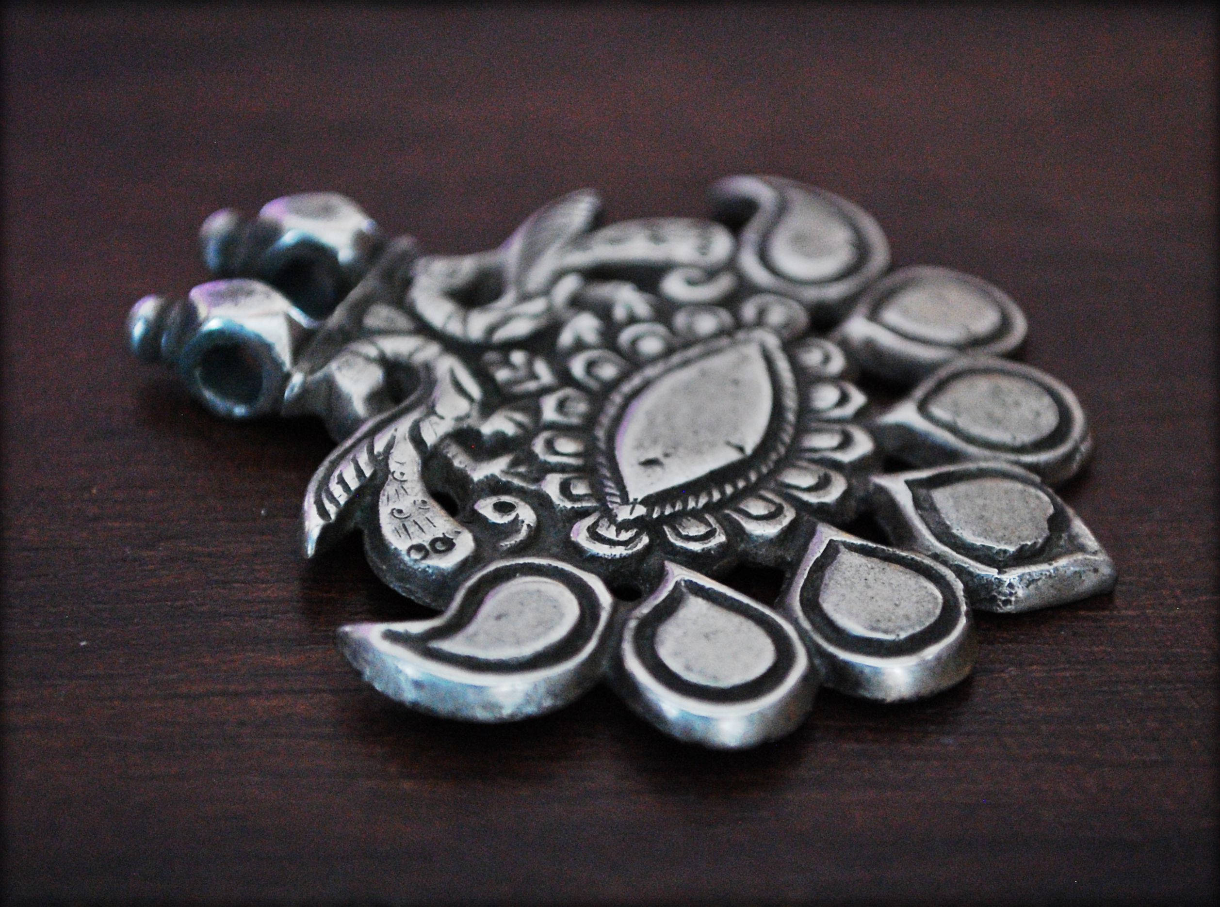 Antique Rajasthan Tribal Silver Pendant - Peacock Amulet