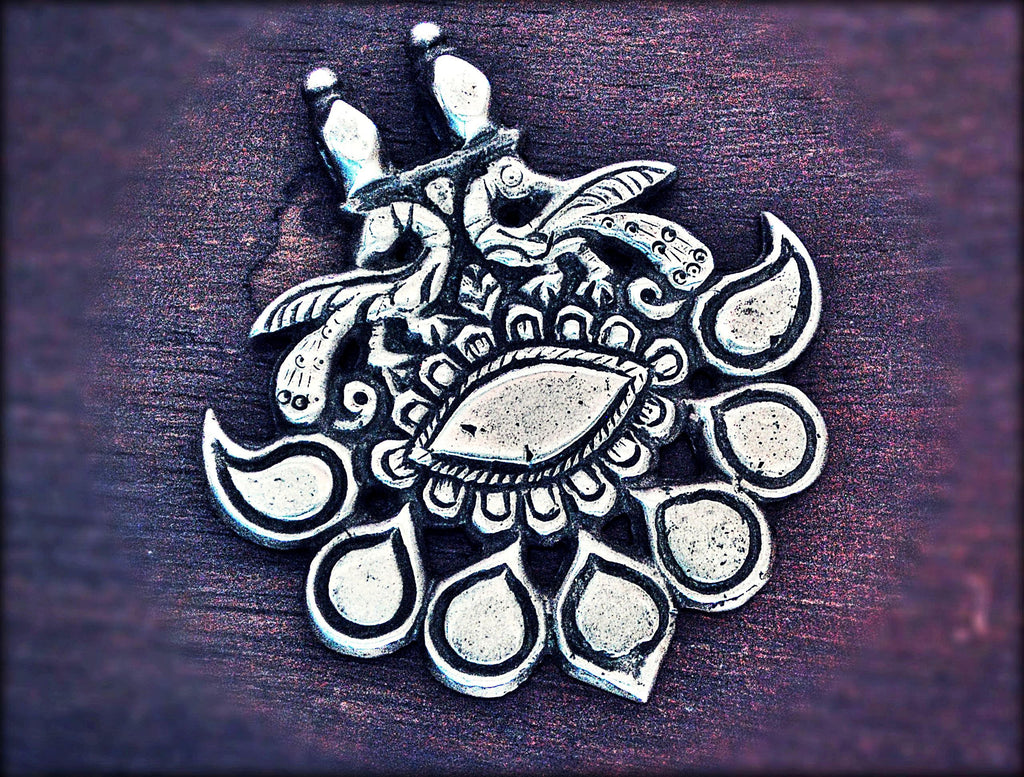 Antique Rajasthan Tribal Silver Pendant - Peacock Amulet