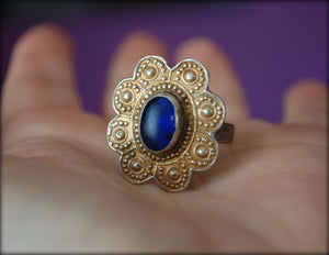 Antique Turkmen Gilded Glass Stone Ring - Size 8.75- Antique Afghan Glass Stone Ring