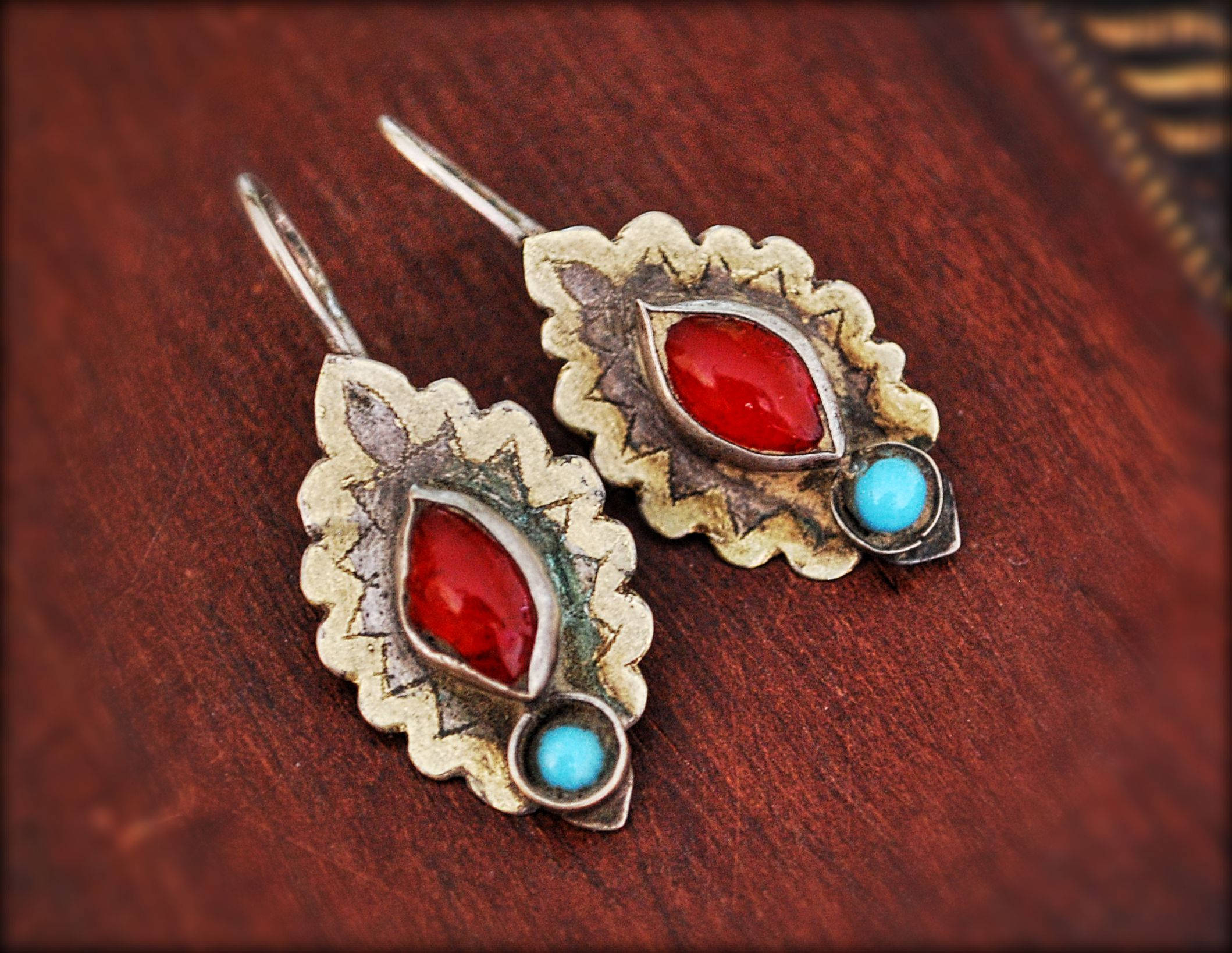 Vintage Turkmen Earrings with Glass Stones - Uzbek Earrings - Afghan Earrings - Ethnic Tribal Dangle Earrings