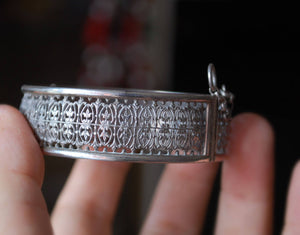 Ethnic Filigree Hinged Bangle Bracelet - Ethnic Silver Bracelet - Ethnic Hinged Cuff Bracelet