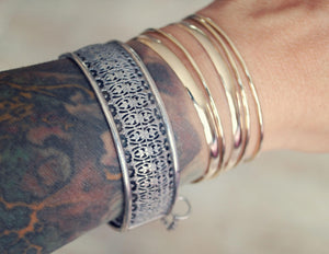Ethnic Filigree Hinged Bangle Bracelet - Ethnic Silver Bracelet - Ethnic Hinged Cuff Bracelet