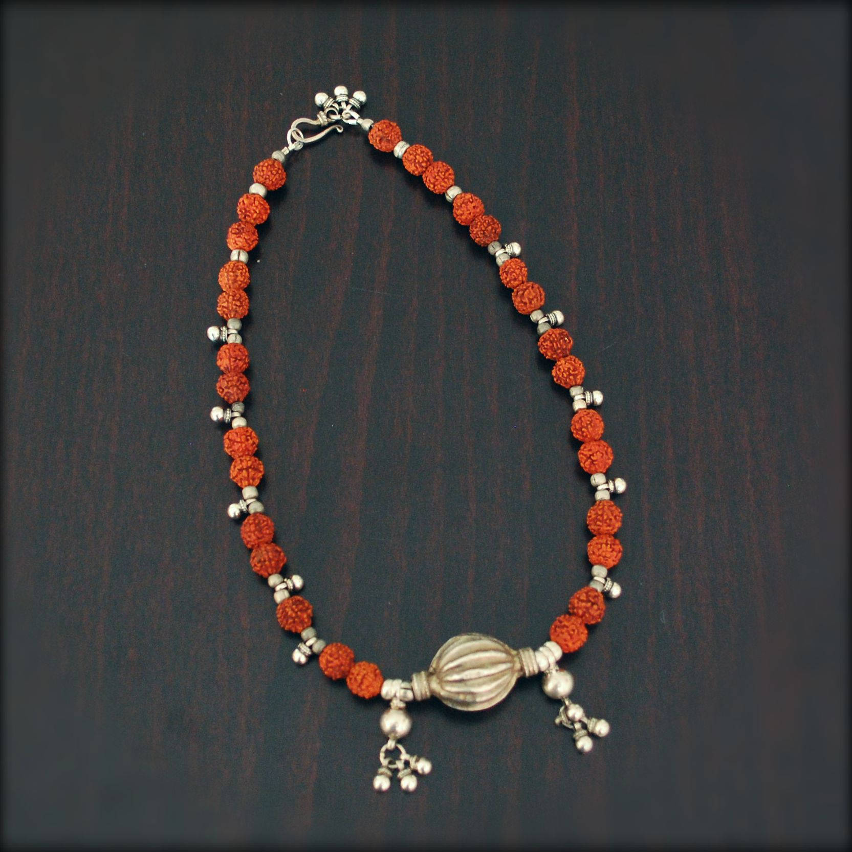 Rudraksha Antique Rajasthan Silver Beads Choker Necklace - Rudraksha Necklace - Rajasthan Silver Necklace