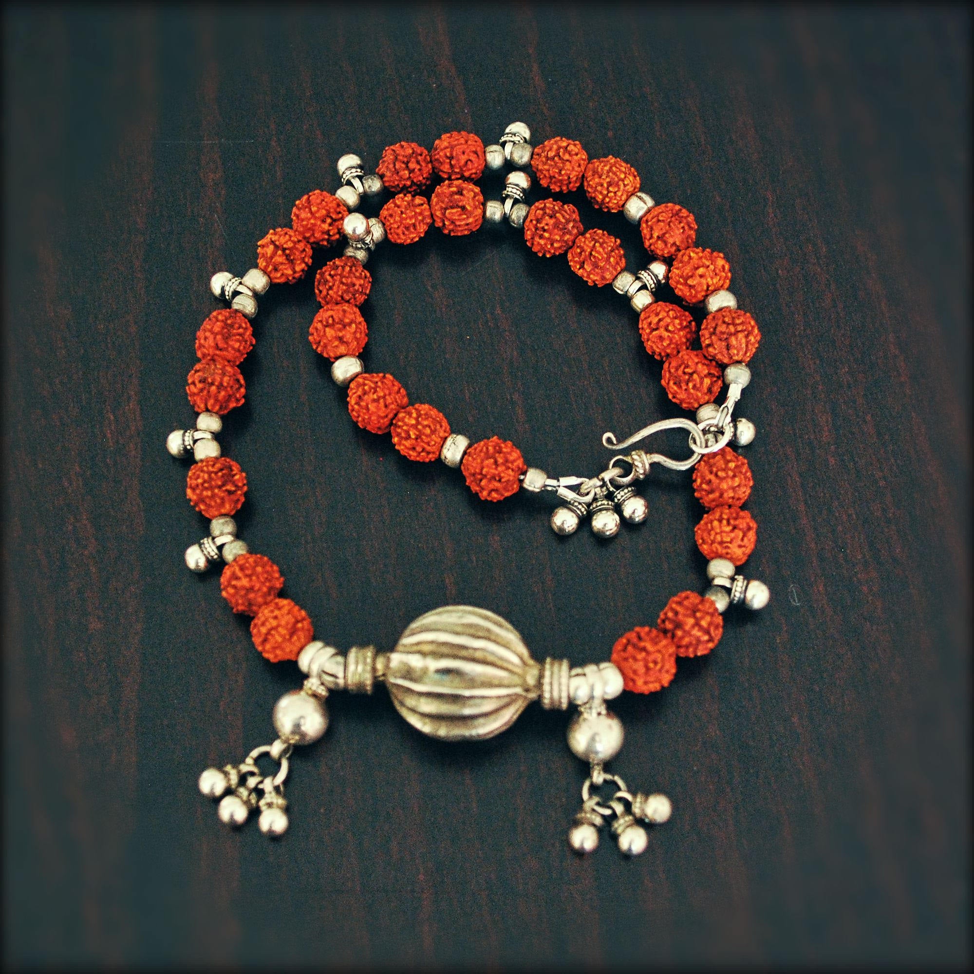 Rudraksha Antique Rajasthan Silver Beads Choker Necklace - Rudraksha Necklace - Rajasthan Silver Necklace