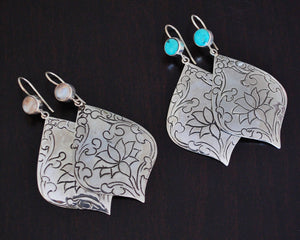 Lotus Dangle Earrings with Turquoise and Moonstone