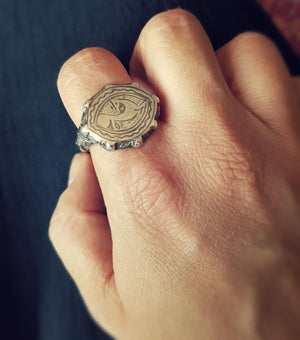 Old Turkmen Signet Ring with Deer - Size  10 - Islamic Silver Signet Ring - Ethnic Tribal Silver Ring