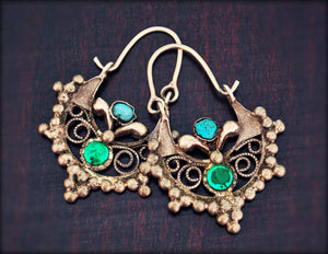 Antique Afghan Tribal Hoop Earrings with Colored Glass - Tribal Hoop Earrings - Afghan Hoop Earrings - Kuchi Earrings