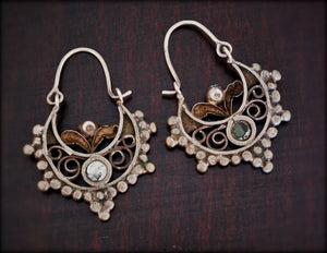 Antique Afghan Tribal Hoop Earrings with Colored Glass - Tribal Hoop Earrings - Afghan Hoop Earrings - Kuchi Earrings