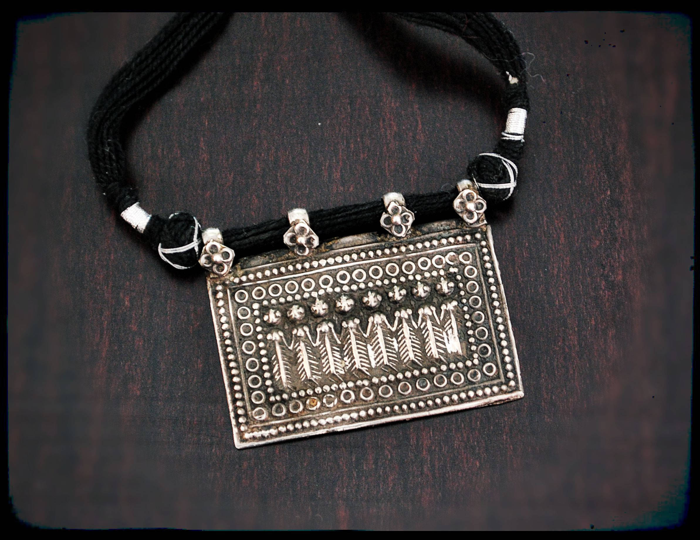 Antique Hindu Amulet Sapta Matrikas Necklace on Adjustable Cord - Rajasthan Jewelry