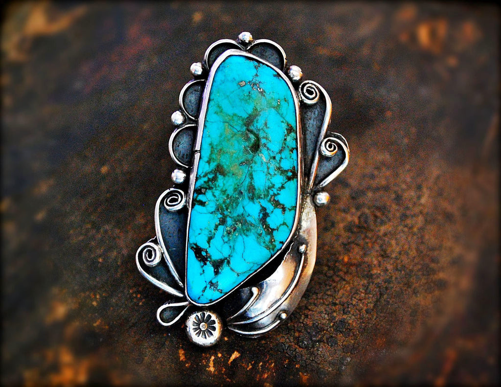 Splendid Navajo Turquoise Ring by John G Begay - Size 7.25 - Huge Navajo Turquoise Ring