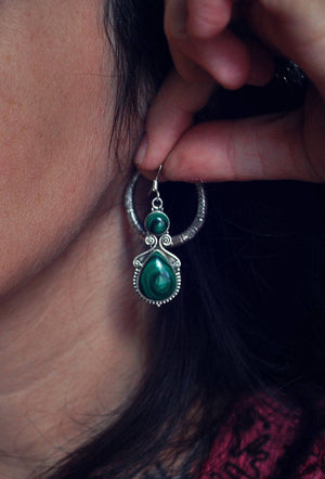 Gypsy Indian Malachite Earrings - Ethnic Malachite Earrings - Indian Earrings