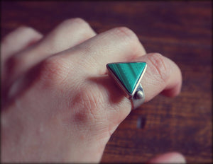 Vintage Malachite Triangle Ring - Size 7.75