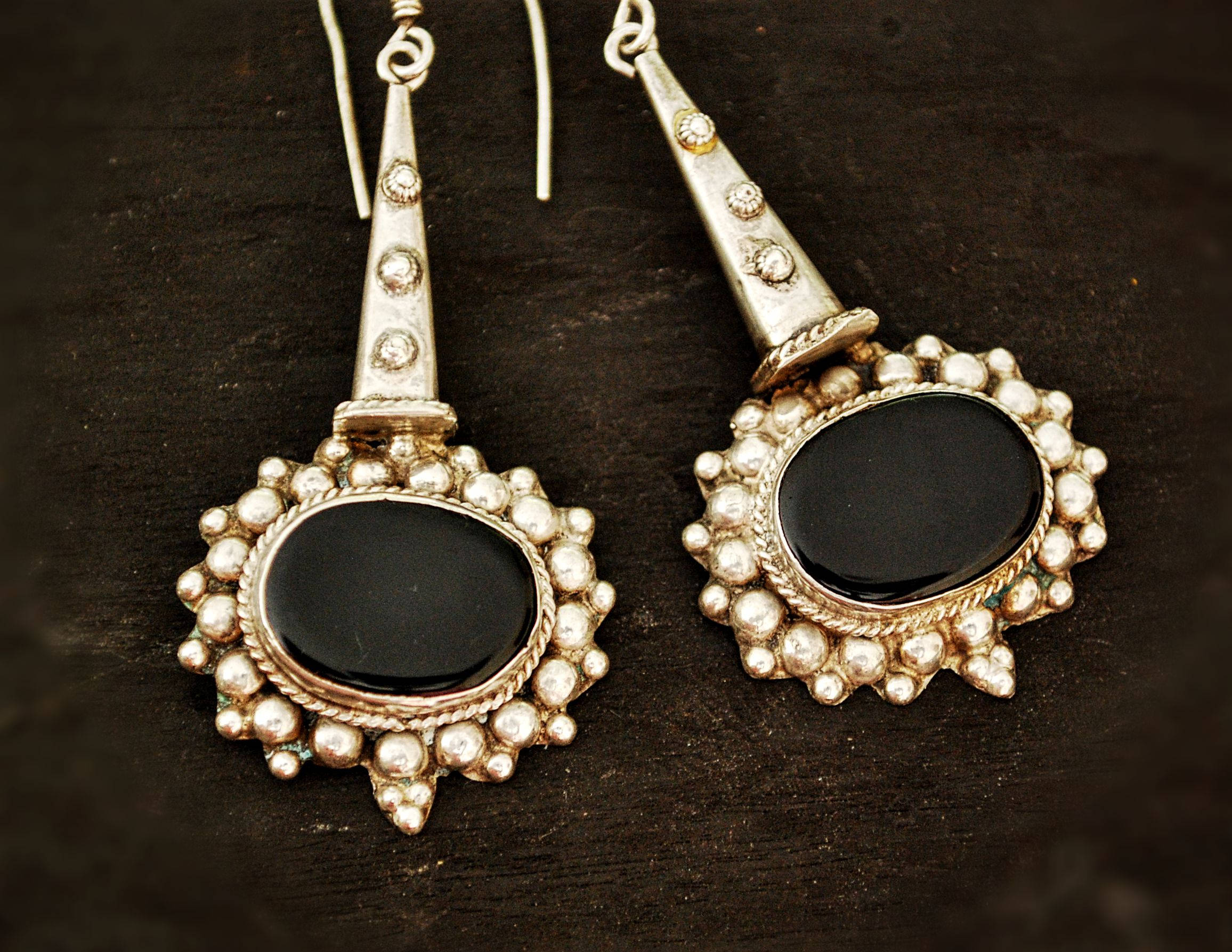 Ethnic Onyx Earrings from India - Gypsy Earrings - Ethnic Tribal Earrings - Ethnic India Earrings - Onyx Earrings - Ethnic Onyx