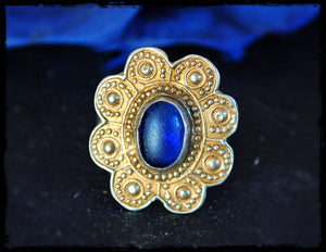 Antique Turkmen Gilded Glass Stone Ring - Size 8.75- Antique Afghan Glass Stone Ring