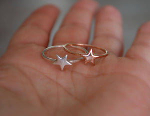 Star Ring in Sterling Silver and Rose Gold - Size 8 - Star Ring - - Boho Gypsy Star Ring