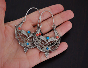 Big Afghani Tribal Hoop Earrings with Colored Glass - Tribal Hoop Earrings - Afghani Earrings - Ethnic Hoop Earrings - Afghani Jewelry