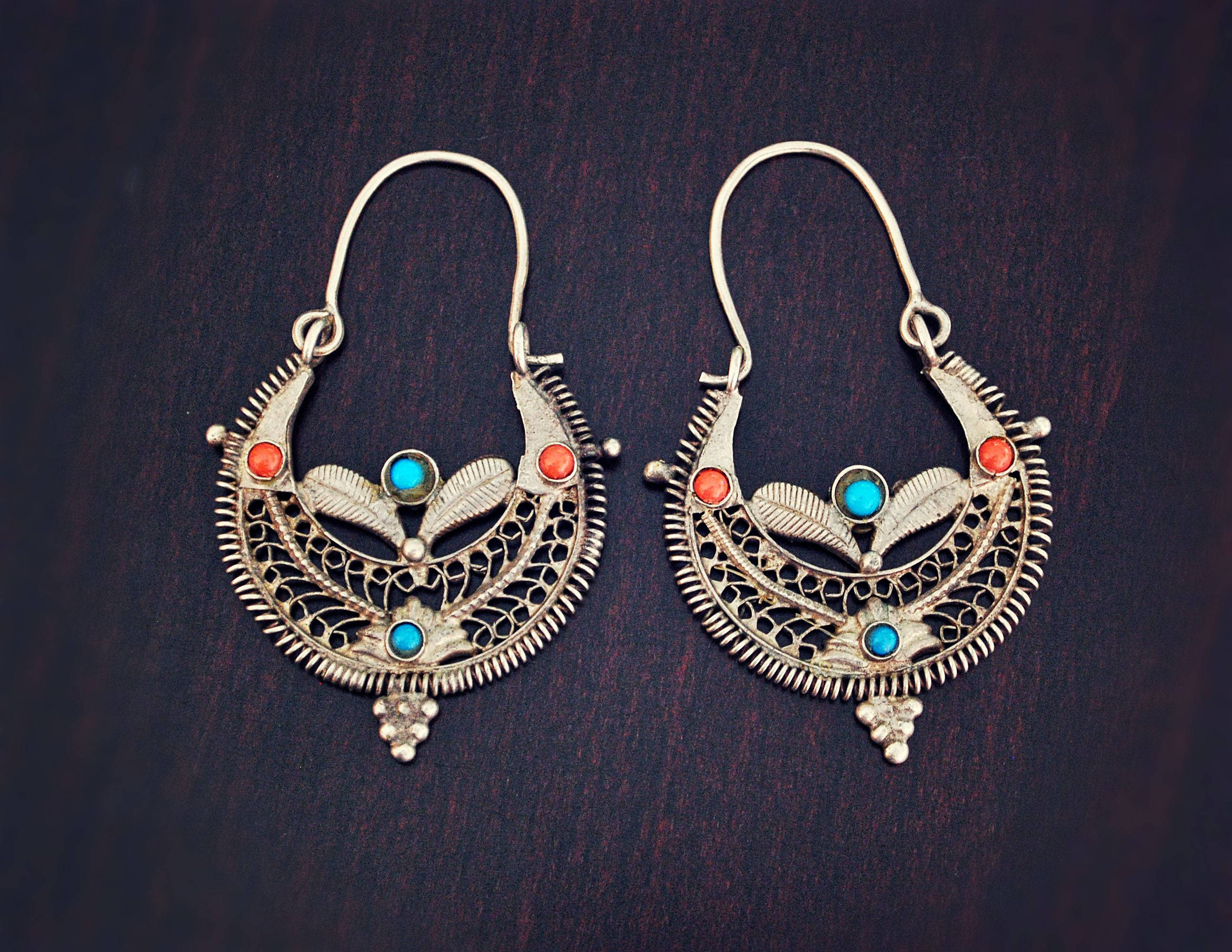 Big Afghani Tribal Hoop Earrings with Colored Glass - Tribal Hoop Earrings - Afghani Earrings - Ethnic Hoop Earrings - Afghani Jewelry