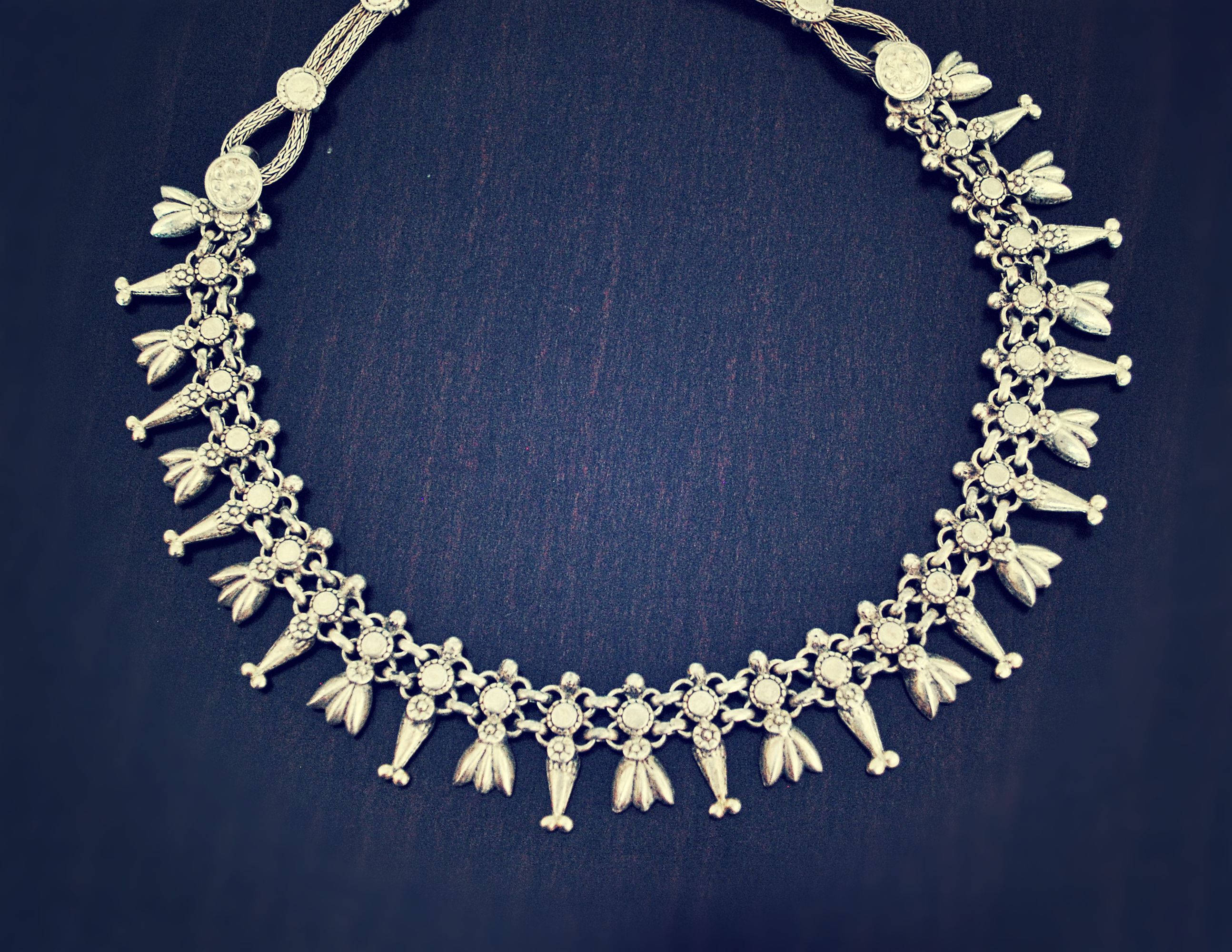 Rajasthan Silver Necklace - Vintage Indian Choker Necklace - Ethnic Tribal India Necklace - Rajasthan Jewelry - Rajasthan Necklace
