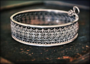 Ethnic Filigree Hinged Bangle Bracelet - Ethnic Silver Bracelet - Ethnic Hinged Cuff Bracelet