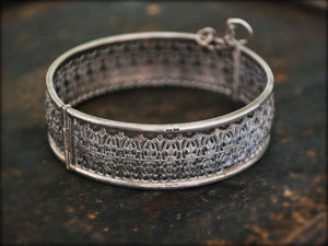 Ethnic Filigree Hinged Bangle Bracelet - Ethnic Silver Bracelet - Ethnic Hinged Cuff Bracelet
