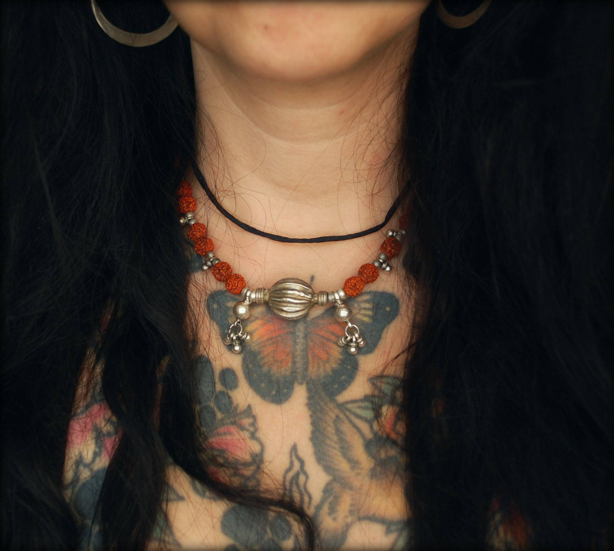 Rudraksha Antique Rajasthan Silver Beads Choker Necklace - Rudraksha Necklace - Rajasthan Silver Necklace
