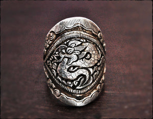 Dragon Repoussee Ring - Size 9 - Nepalese Dragon Ring - Asian Dragon Ring - Ethnic Dragon Ring