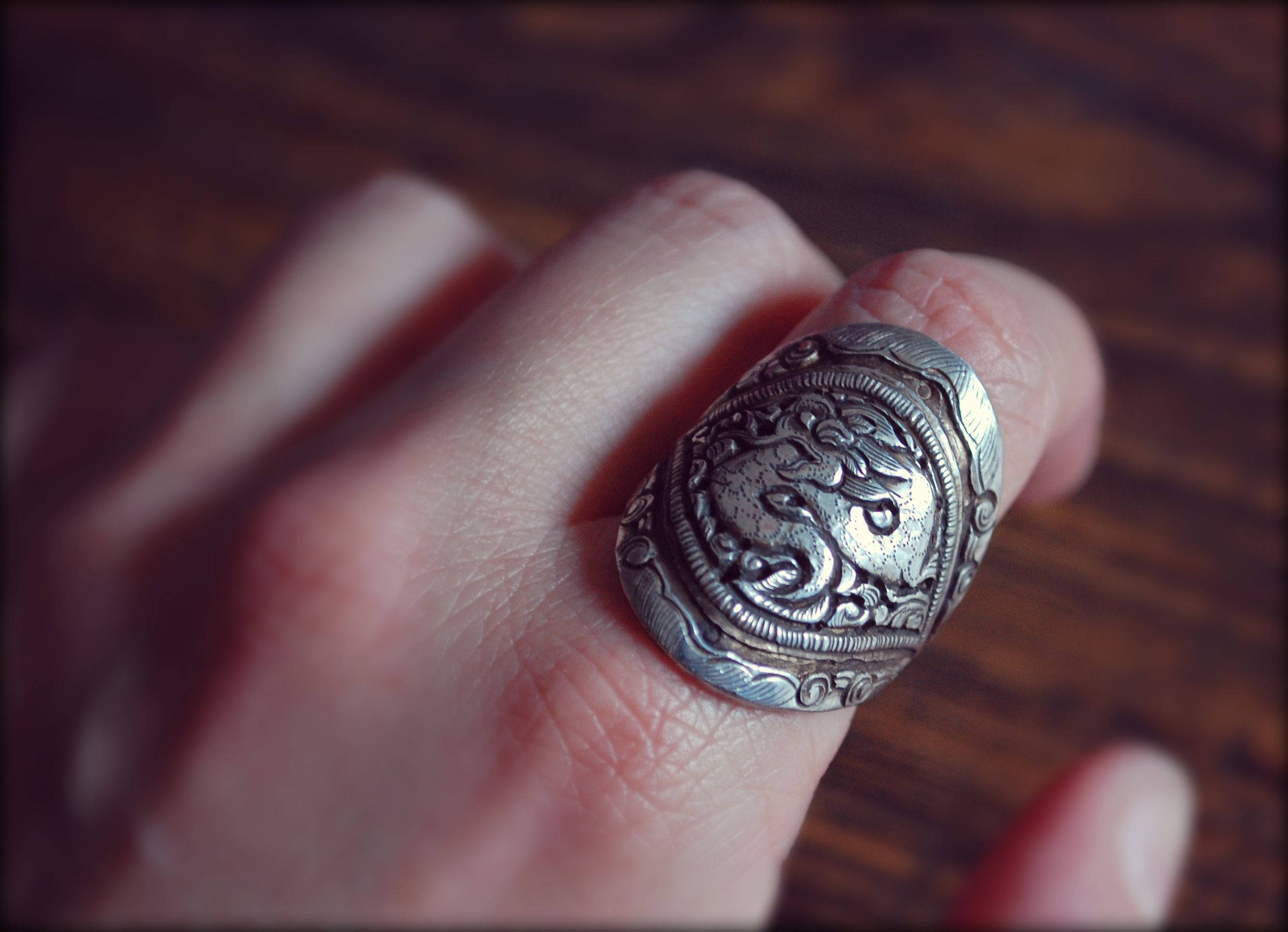 Dragon Repoussee Ring - Size 9 - Nepalese Dragon Ring - Asian Dragon Ring - Ethnic Dragon Ring