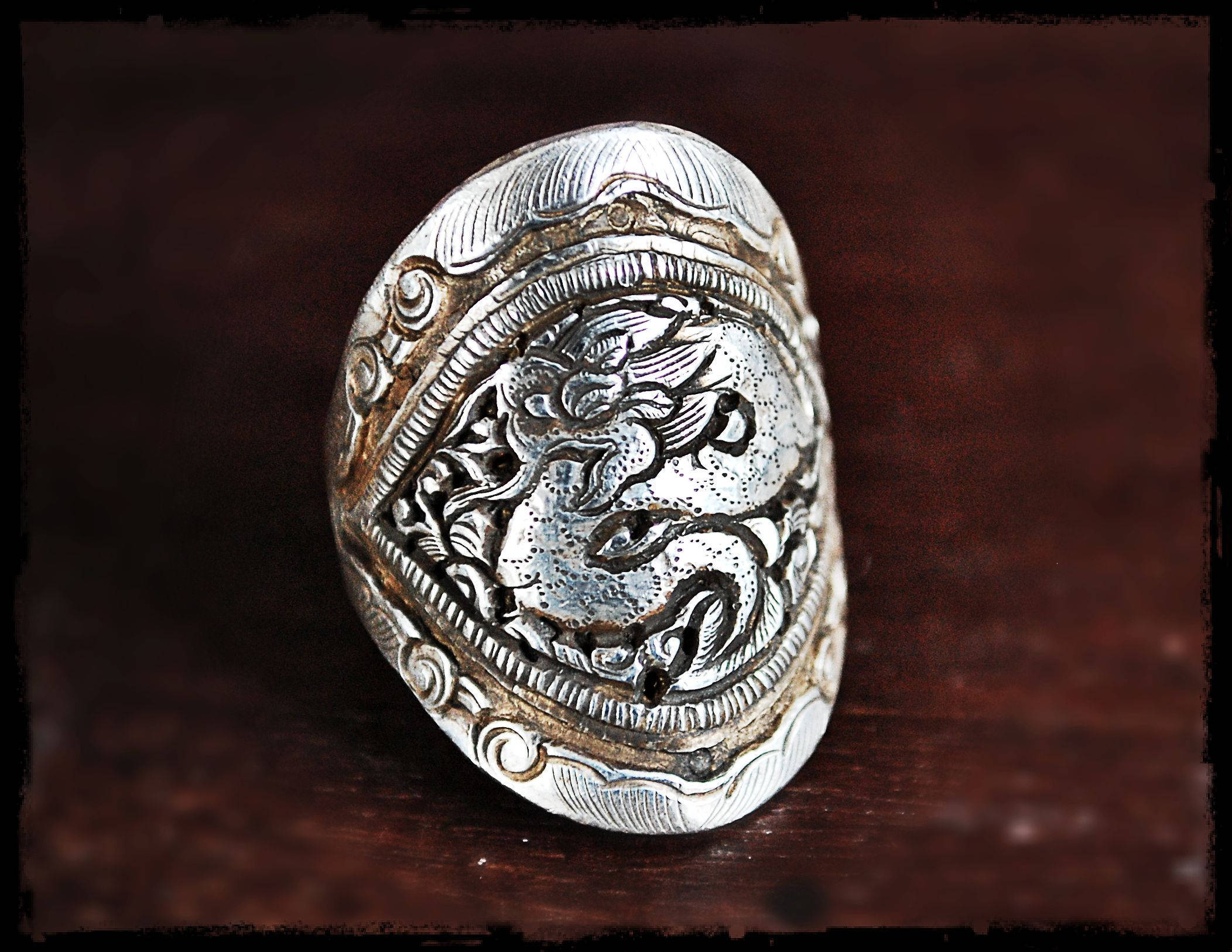 Dragon Repoussee Ring - Size 9 - Nepalese Dragon Ring - Asian Dragon Ring - Ethnic Dragon Ring