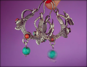 Tibetan Hoop Earrings with Turquoise