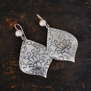 Lotus Dangle Earrings with Turquoise and Moonstone