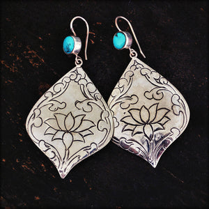 Lotus Dangle Earrings with Turquoise and Moonstone