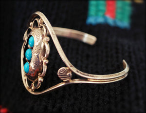 Navajo  Shadow Box Turquoise Cuff Bracelet - XS - Navajo Turquoise Cuff Bracelet