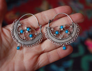 Antique Afghani Hoop Earrings with Turquoise - Afghani Earrings - Afghani Jewelry - Ethnic Hoop Earrings